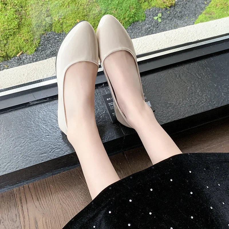Ladies Formal Flat Shoes Spring Autumn Non-slip Women Black Causal Loafers Uniform Shoes Versatile Women's Ballet Leather Shoes