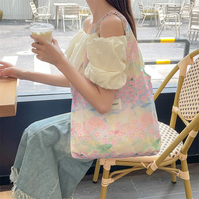 Women's Bag  Cotton Vest Fresh And Artistic Single-shoulder Bag Canvas Large-capacity Daily Handbag Pink Color Simple Fashion