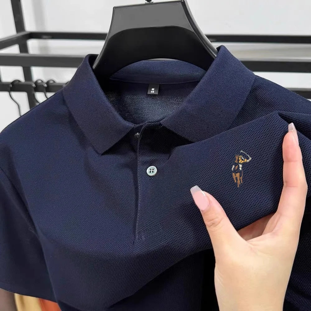 100% pure cotton new men's short sleeve summer comfortable breathable polo shirt high-end brand designer embroidered T-shirt top