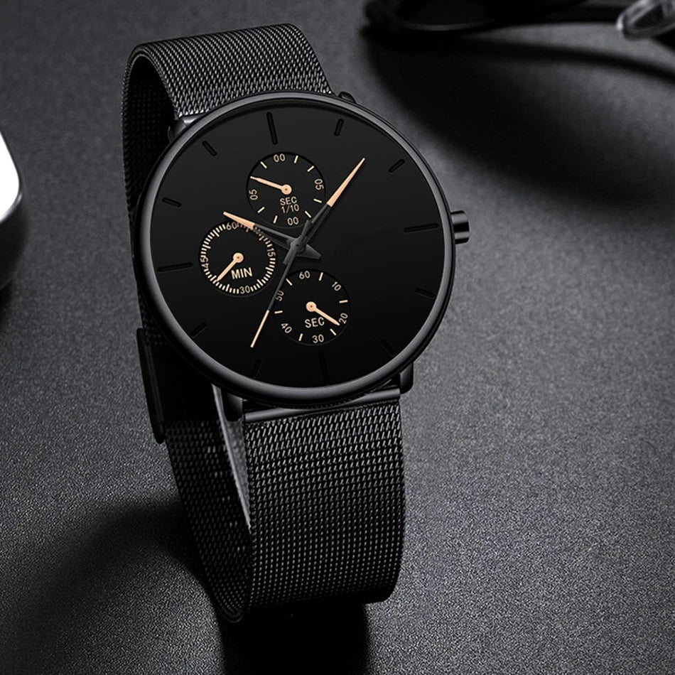 New Women Luxury Watches for Men Business Casual Ultra Thin Clock Male Stainless Steel Mesh Belt Quartz Watch relogio masculino