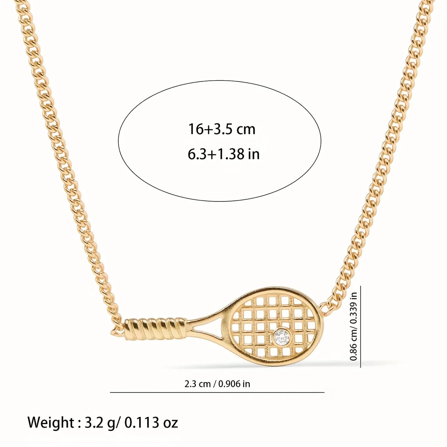 Tennis Racket Necklace Minimalist Alloy Pendant Sporty Chic Choker Adjustable Chain Athleisure Jewelry Gift for Her