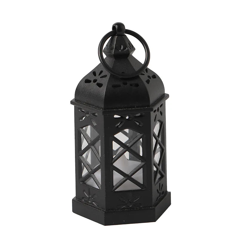 European Ramadan Lamp Mini Plastic Hexagonal Wind Lamp Led Electronic Candlelight Holiday Decoration Christmas Halloween Retro