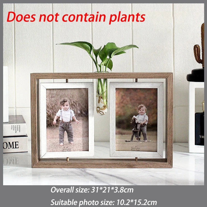 Picture Frames 4x6 Rotating Family Photo Frame,Office Desk Decor Wedding Gift, Floating Double-Sided Glass Tabletop Standing