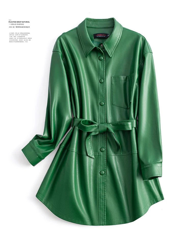 Women's Sheepskin Coat 2024 Autumn New Real Split Sheep Leather Ladies Mid-length Single-Breasted Belt Casual Jacket Outwear