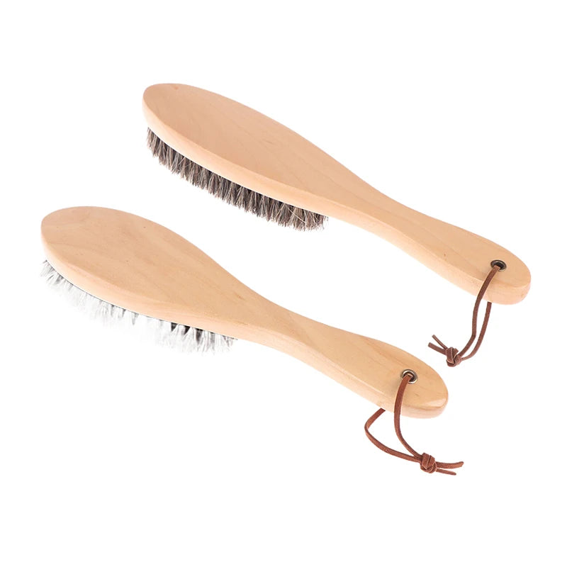 Horse Hair Brush Wooden Handle Shoe Polish Brush Soft Horsehair Laundry Cleaning Brush Anti-Static Cleaning Care Brush