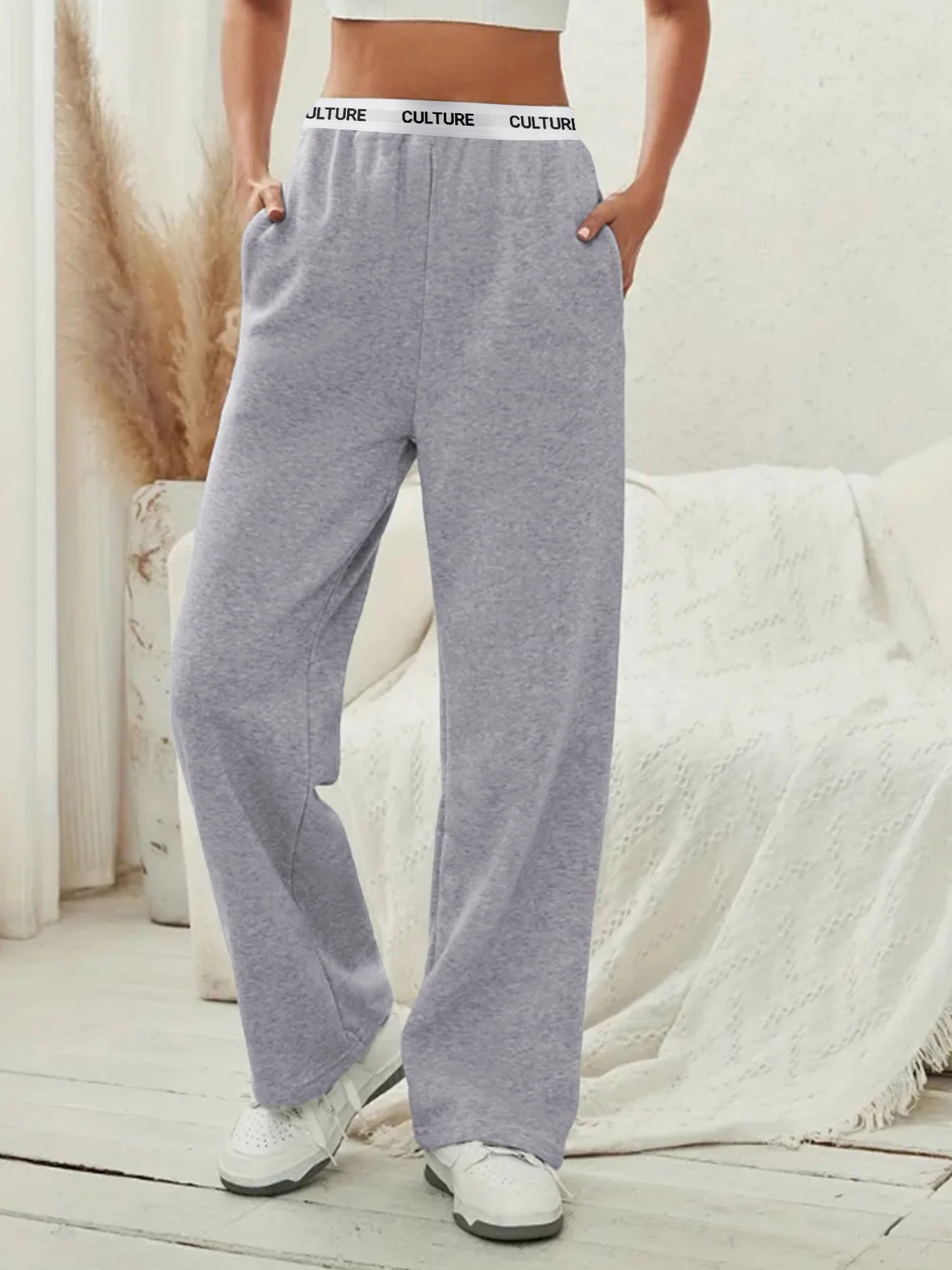 Women's Fashion Pants High Waist Webbing Loose Women's Wide Leg Pants Solid Colour Casual Female Pants Autumn Daily Wear