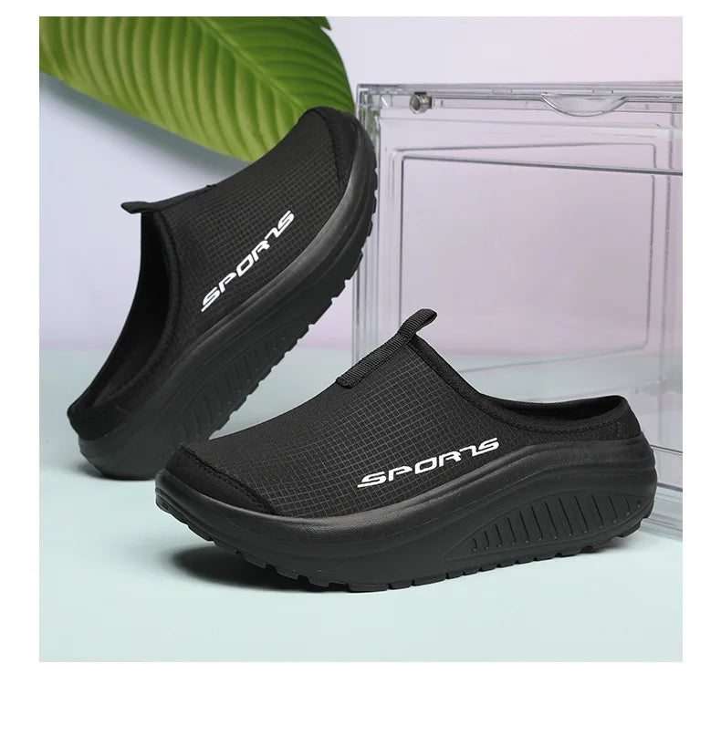 Ladies' Half Dragged Thick Soled Shoes Are Casual Lightweight and Breathable Increasing The Height for Lazy People To Step On