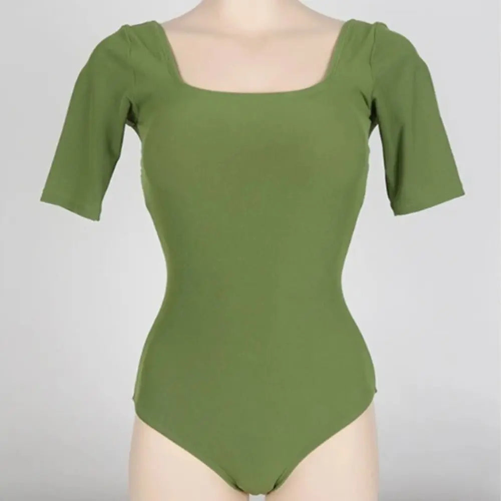 Ladies Bathing Suit Solid Color Hollow Out Swimsuit Slim Design High Waist Backless Swimsuit Mesh Cut Short Sleeve Swimwear Bath