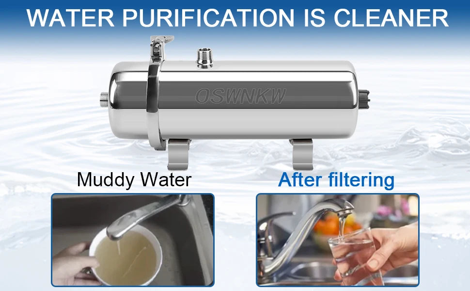 Whole house water purifier 0.01um PVDF pre-filter 1000L SUS304 water filter can be continuously cleaned for 5 years