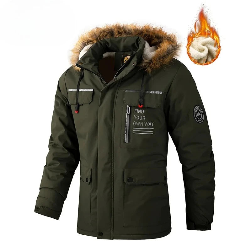 2026Winter Men Outwear Fleece Warm Removable Hooded Hiking Jacket Men Outdoor Windproof Casual Fashion Jacket Coat Male Clothing