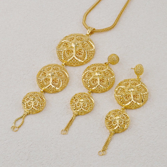Indian Stainless Steel Jewelry Set for Women, Dubai Gold-Tone Necklace & Earrings Gift for Wedding Party, Bridal jewellery woman