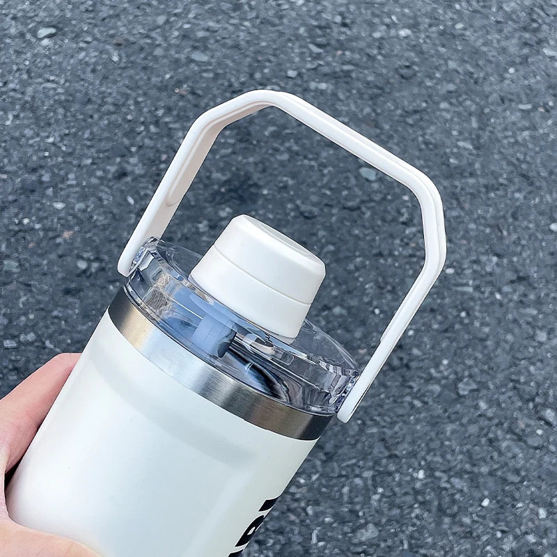 1pc 800ml magnetic lid insulated water bottle, minimalist letter print handle water cup, office and outdoor insulated cup