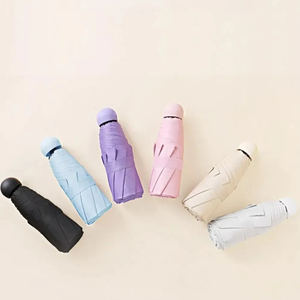Mini Capsule Folding Umbrella Vinyl with Box Sun Rain Umbrella UV Sunshade Dual Use Protection Travel Accessoreis for Outdoor