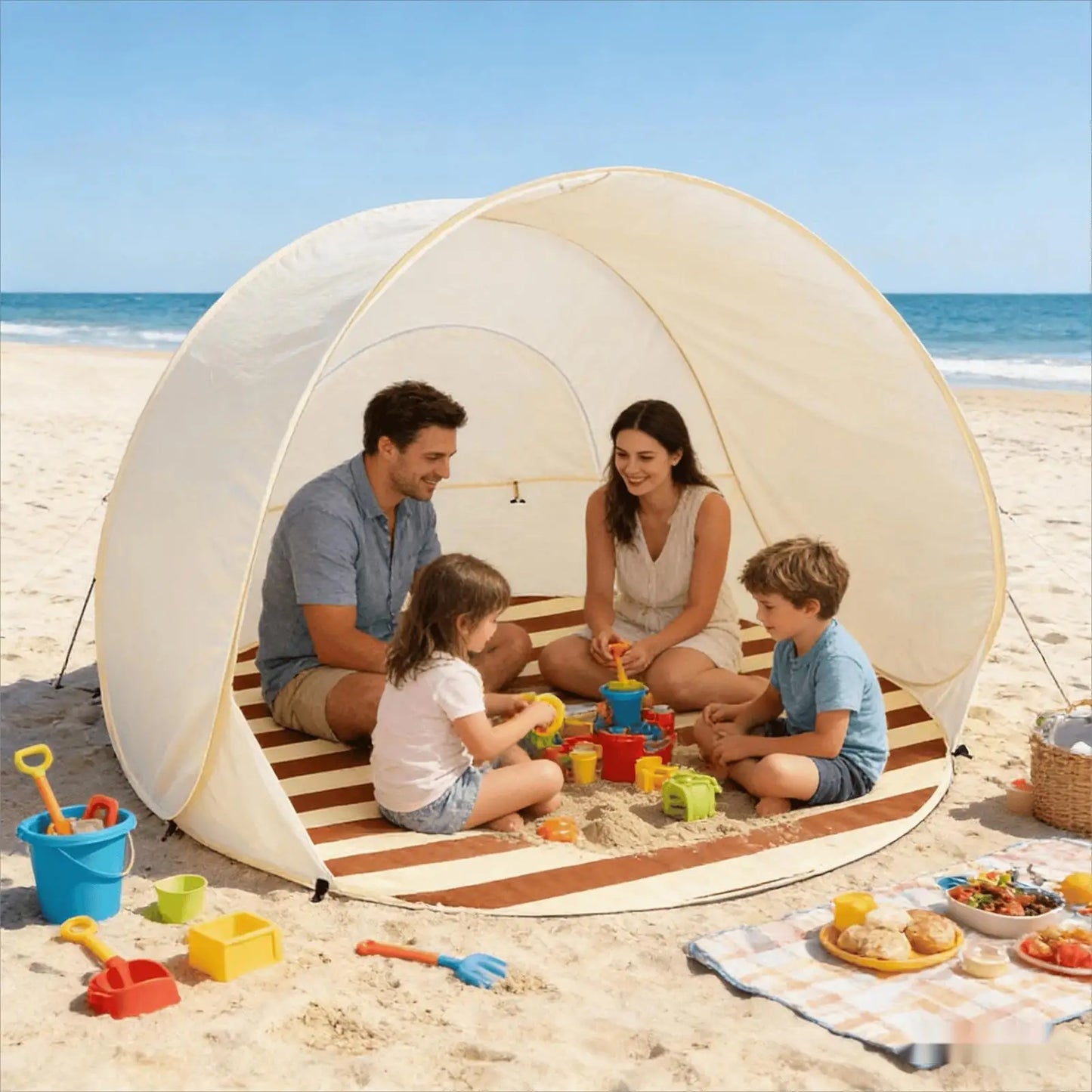 Tent for Beach 3/4 Person Easy Pop Camping Canopy Beach Shelter with Ventilating Mesh Window for Outdoor Camping Picnic Garden
