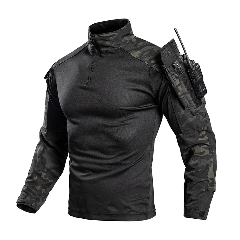 Men's Tactical Combat Shirt Quick Dry Military Long Sleeve Shirt with Arm Pockets for Outdoor Hiking Airsoft Hunting EU Size