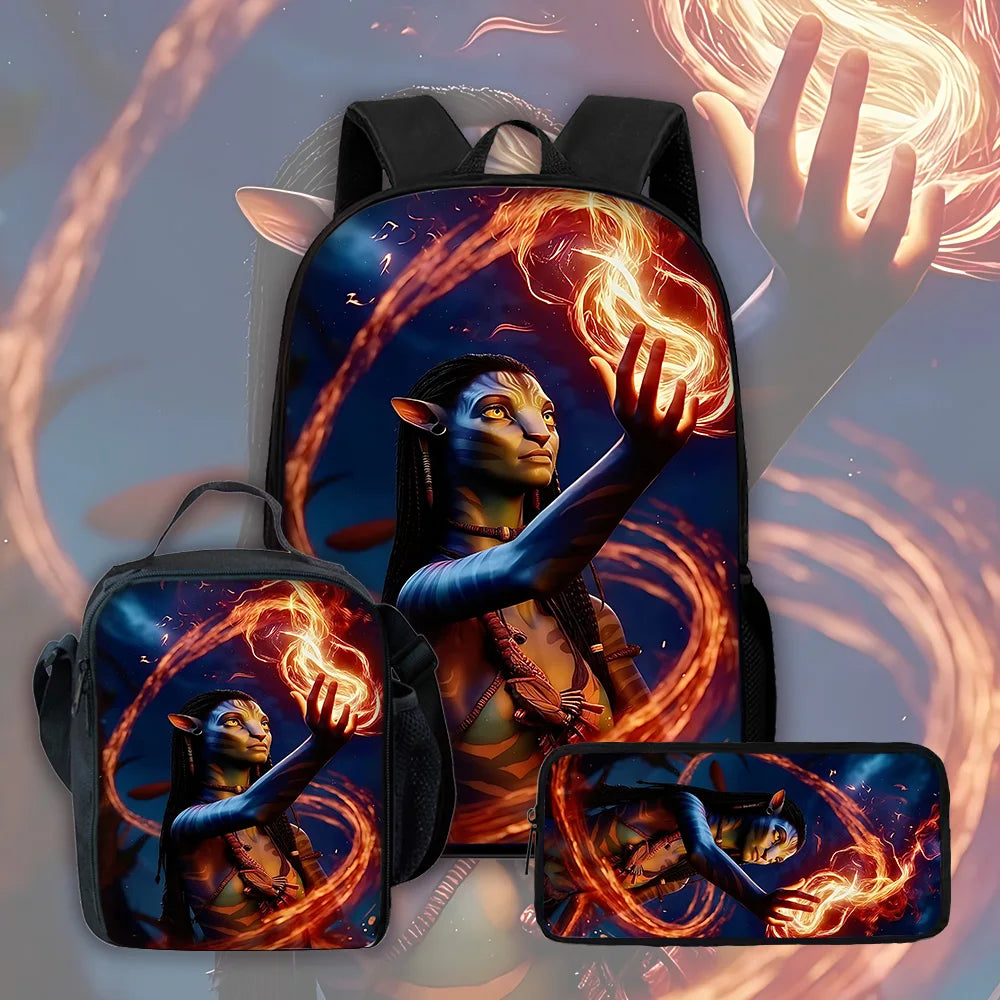 Science Fiction Movie Child School Backpack with Lunch Bags ,Pencil Bags ,School Bags for Boys Girls A-AvatarS Best Gift
