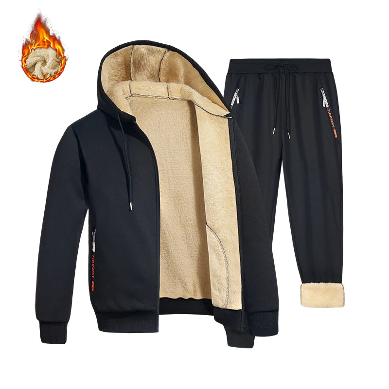 Men Clothing Thick and Warm Cashmere Suits Warm Hoodie Wool Sportswear Hooded Men's Sportswear Winter 2-piece Set Hoodie + Pants
