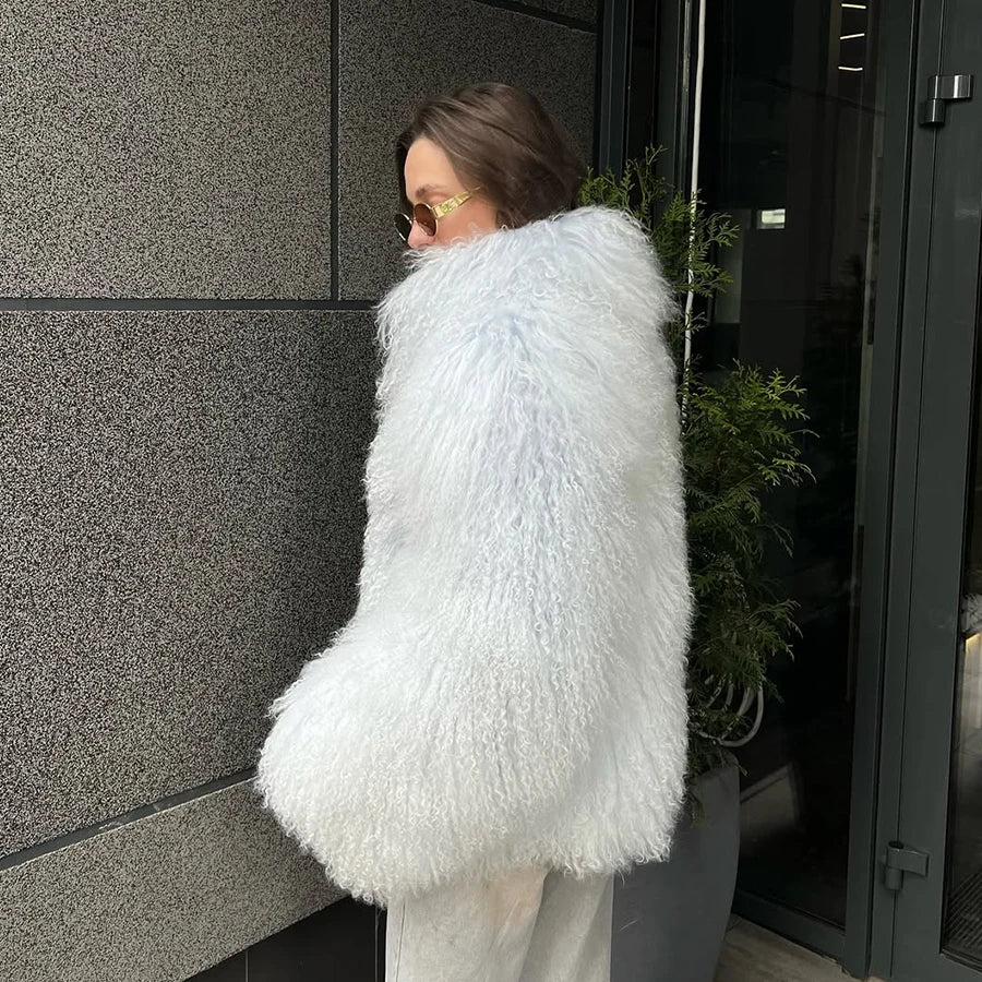 Natural Sheepskin Coat With Stand Collar Natural Sheep Fur Coat Full Skin Lamb Fur Jacket Best Selling Women's Leather Jacket
