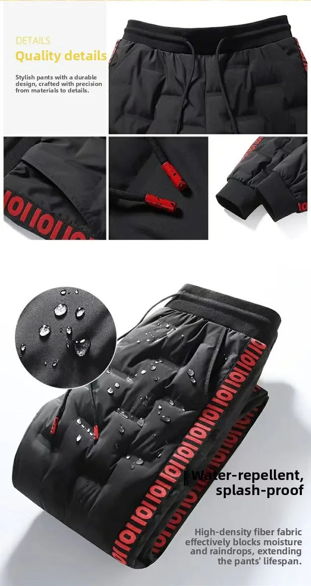 Men's down Trousers Large Size Winter Fce Warm Casual Du down Cotton Pants Loose Fit mid Waist Long Pants Polyester Fiber