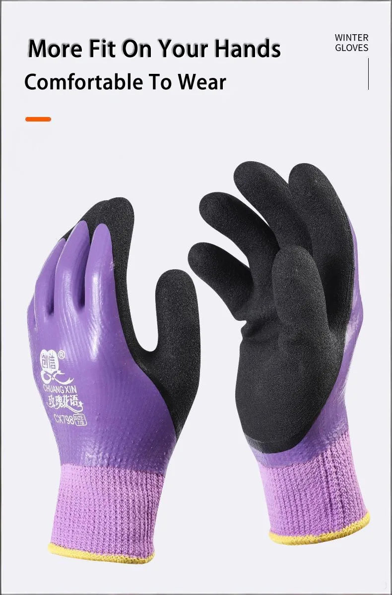Women's Mittens Winter Thermal Work Gloves Anti-Slip Waterproof Latex Coated Warm Gloves For Garden Fishing Work Safety Gloves