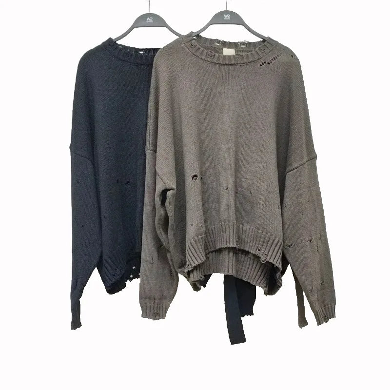 Owen Seak Men Knitted Sweater Gothic Style High Street Men's Clothing Bottoming Shirt Spring Black Baggy Pullover