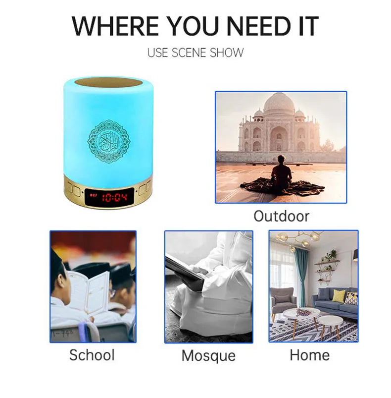 Islamic Wireless Portable Quran Speaker LED Night Light Koran Lamp With AZAN Clock Mp3 Player Muslim Gift Veilleuse Coranique