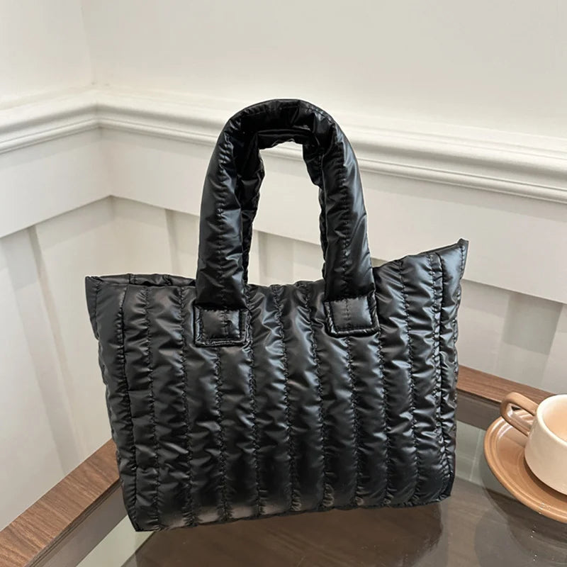Ladies Tote Bags Large Capacity Cotton Padded Bag Solid Color Casual Fashion Nylon Elegant for Handbag