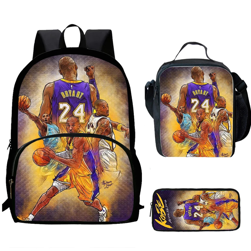 Basketball K-Kobe B-Bryant Child School Backpack 1/3PCS  with Lunch Bags ,Pencil Bags  School Bags for Boys Girls Best Gift