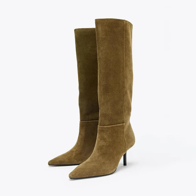 Women's Knee High Boots Stiletto Heel Pointed Toe Sleek Elegant Autumn/Winter Versatile Fashion Footwear Ladies' Mid Boots