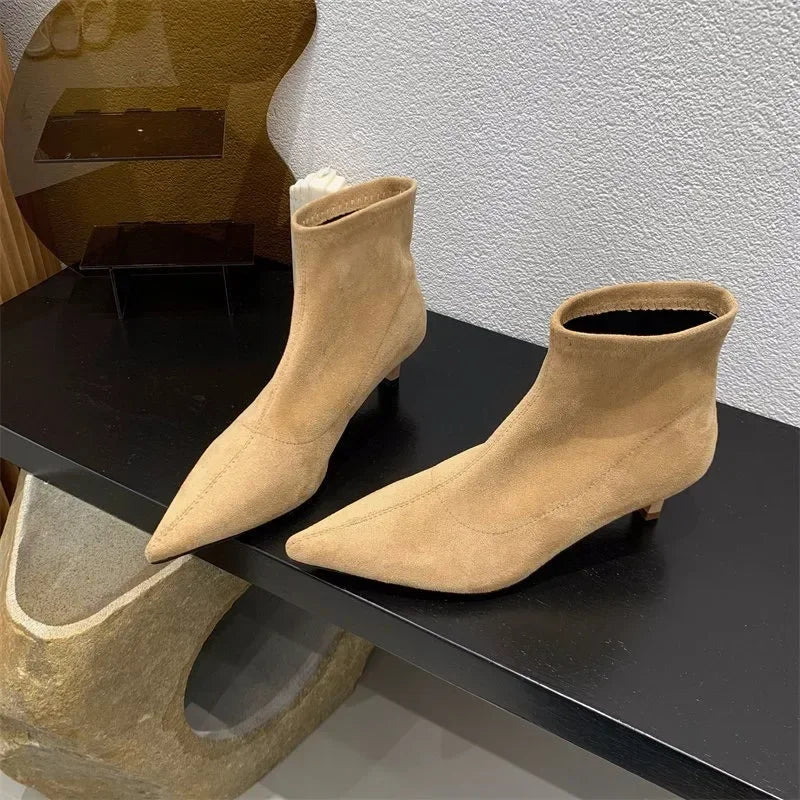 Shoes for Women 2026 High Quality Elegant Ankle Women's Boots Fashion Back Zipper Solid Office and Career Sexy Pointed Toe Boots