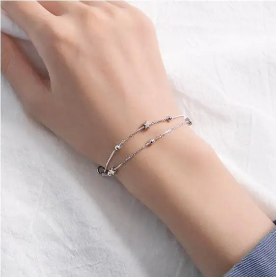 925 Sterling Silver Star Bracelets & Bangles New Fashion Silver Double Layer Chain Bracelet For Women sterling-silver-jewelry