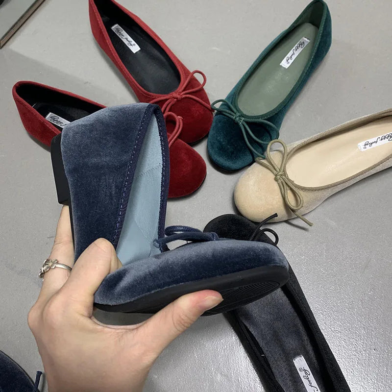 Fashion Silk Women Ballet Flats Shoes Footwear Designer Shallow Female Round Toe Butterfly-Knot Ladies Flats Slides Shoes