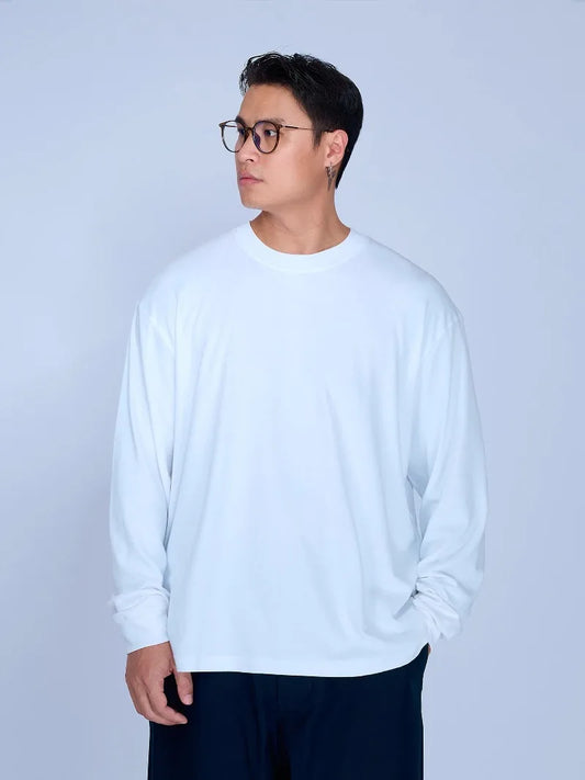 Men's 100% Pure Cotton Loose White Hoodie Round Neck Top Daily Comfortable Shirt Solid Color Loose and Versatile Casual