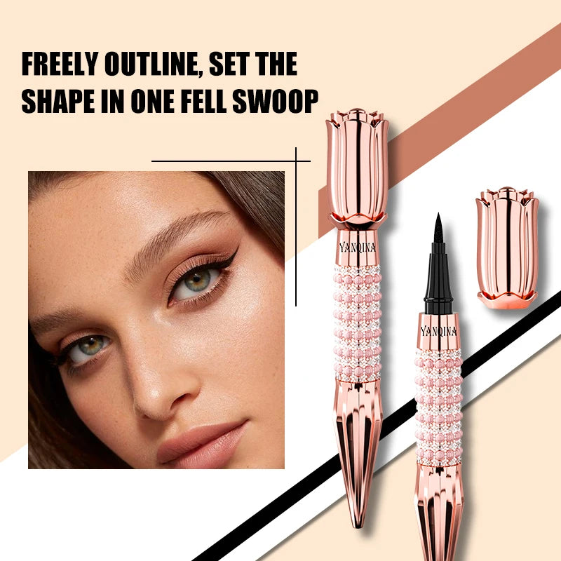 Yanqina Precision Liquid Eyeliner - Long-Lasting, Waterproof, Transfer-Proof, Quick-Drying Black Eyeliner with a Shiny Design