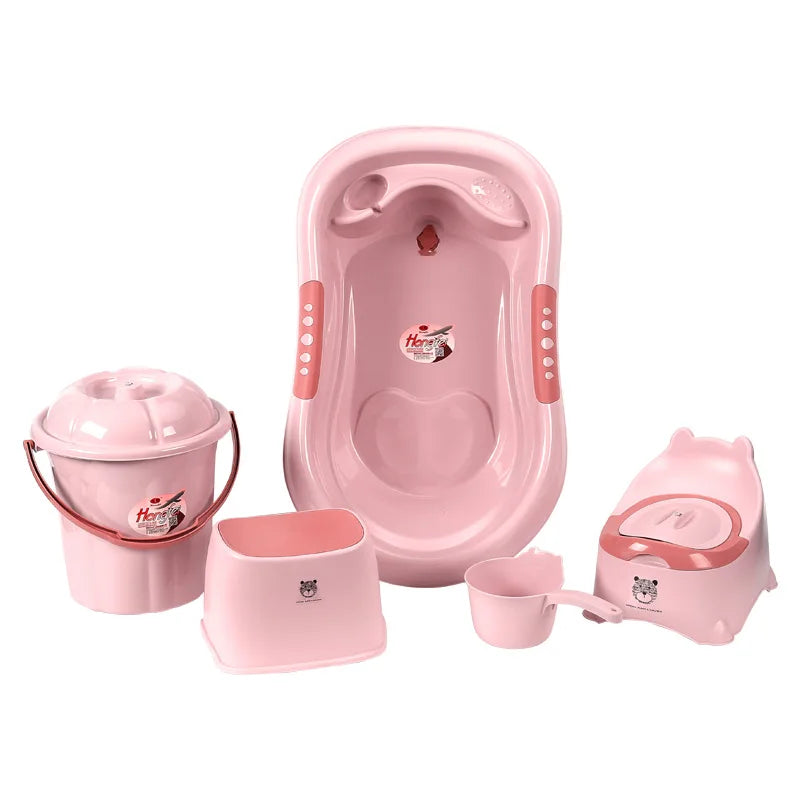 Baby Bath Tub Set with Stool, Newborn Tub,Non-slip,Complete Bathing Set, Bath Basin, Durable Bathtub,Plastic Baby Bathtub 7 Set