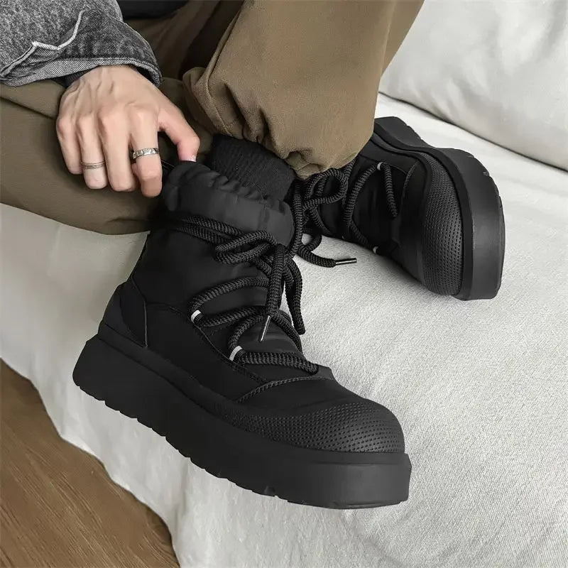 Men's Snow Boots Autumn and Winter Thickened Fashion Casual Bakers Shoes Fur-Lined Thickened Warm Mid-Calf Cotton Shoes