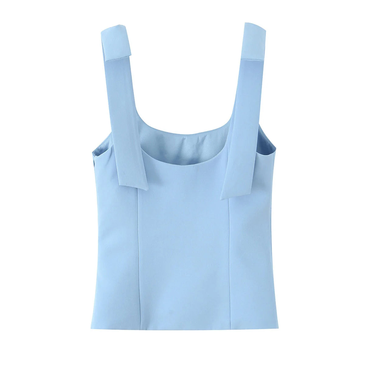 HH Summer Woman Elegant High Street Solid Side Zipper Slim Tops Women's Chic Sexy Sleeveless Bow Square Collar Sling Top