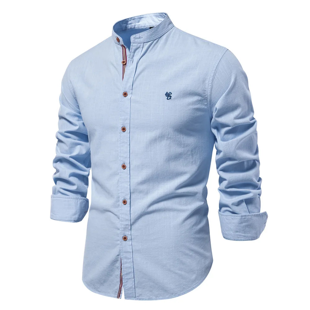 2025 New 100% Cotton Linen Shirt Men Embroidery Brand Shirts Tops High Quality Long Sleeve Button Down Casual Blouses