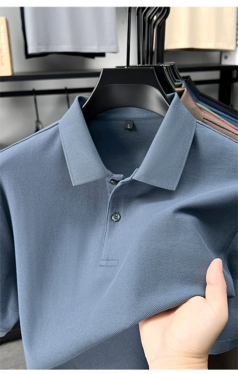 100% pure cotton men's short sleeve polo shirt high-quality classic solid color summer business casual comfort versatile T-shirt