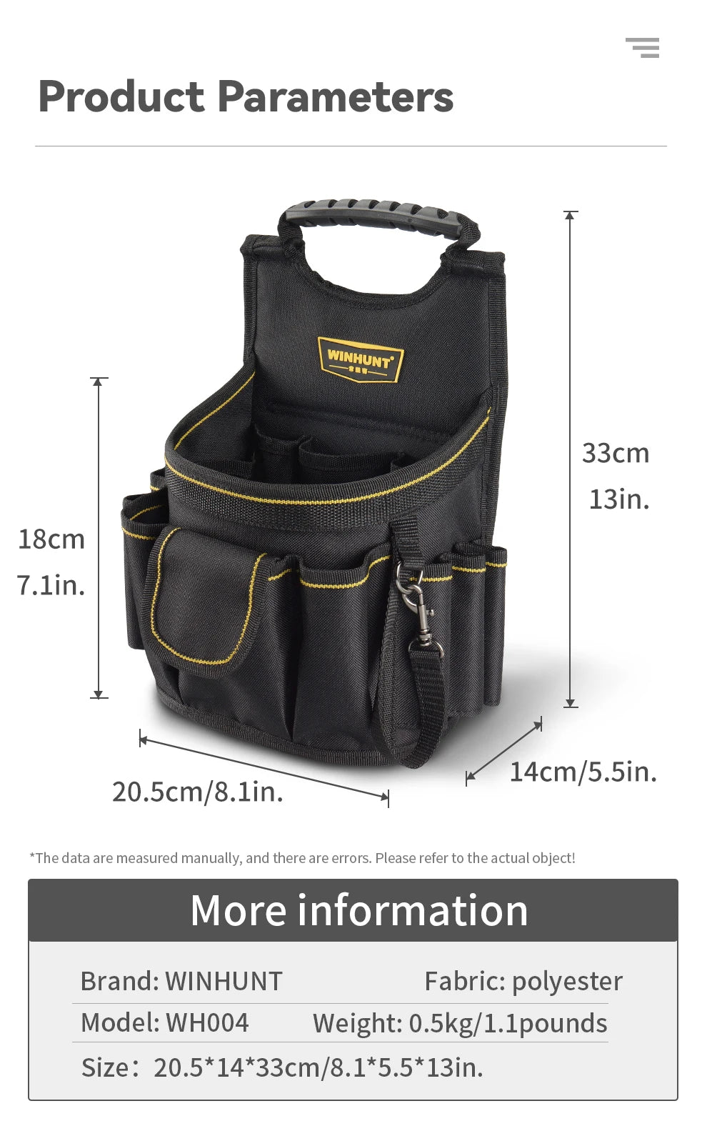 Electrician Tool Pouch, Designed for Professional Electricians and Maintenance Repair Technicians,Black