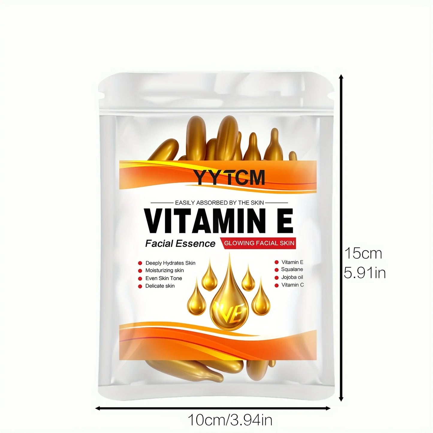 Vitamin E Deep Moisturizing Capsule Essence, Hydrates and Smoothes the Skin, Contains Plant Squalane, Vitamin C, Deep Hydrating and Brightening Skin Essence (0.4g X 30 Capsules)/Bag-1 Bag