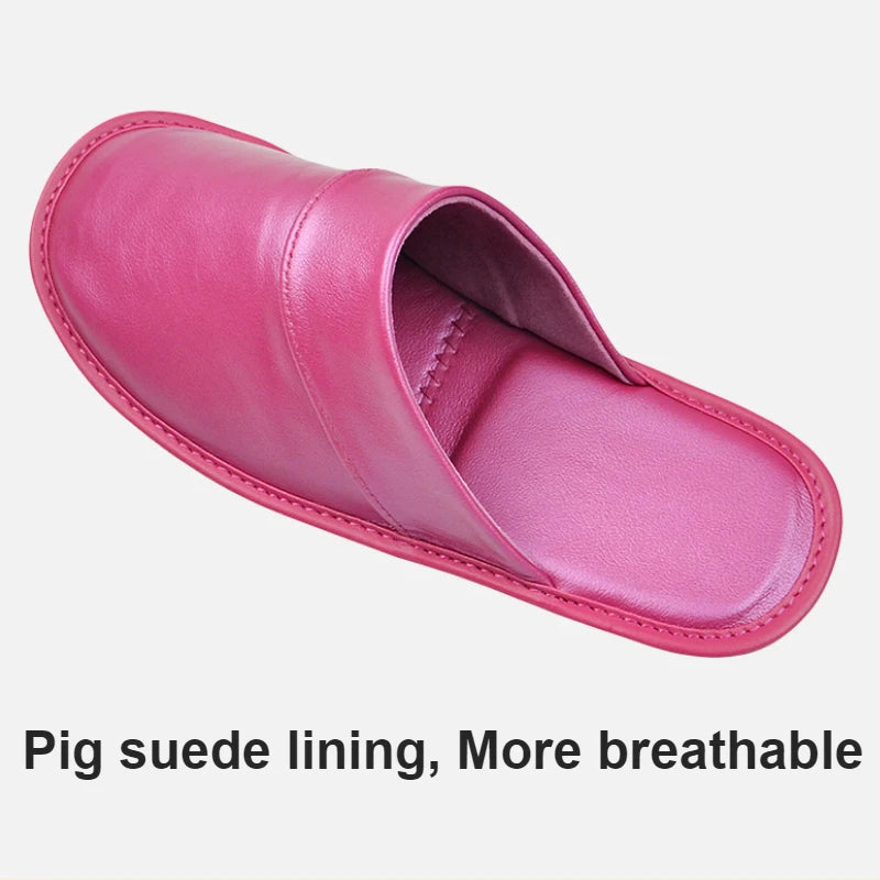 Genuine Cow Leather Slippers Homes in indoor slipper Spring Autumn summer men women elderly non-slip casual single Slides shoes