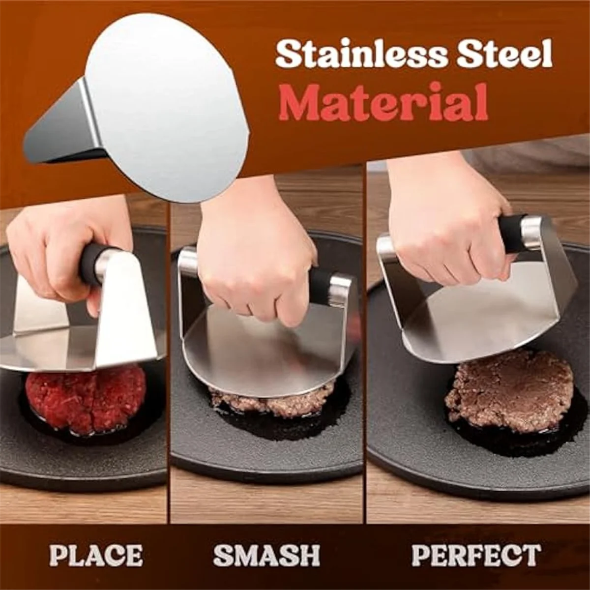 Smash Burger Press,Hamburger Smasher Tool for Griddle, Stainless Steel Ham Patty Press,Grill Press for Smashburger