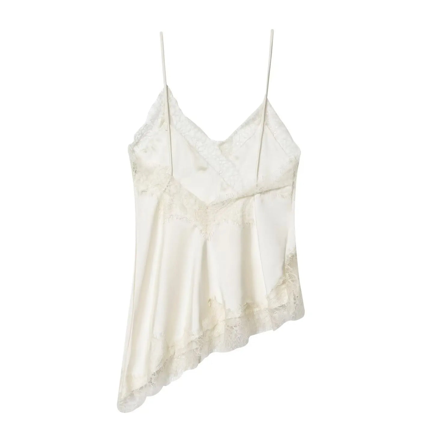 HH Summer Women Chic Sexy Lace Spliced Suspender Tops Woman V-neck Sleeveless Backless Hollow Asymmetrical Hem Design Top