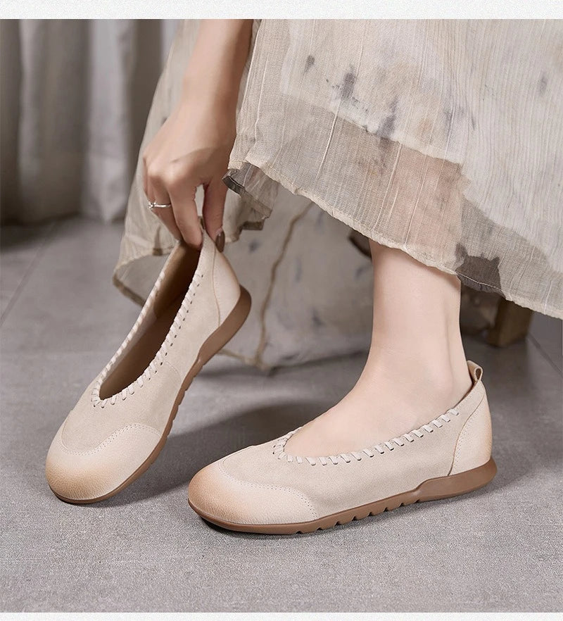 Women's Flat Shoes - 2026 New Style Leather Casual Fashion Single Shoes - Women's Wide-Toe Comfortable Mom Shoes Loafers Women