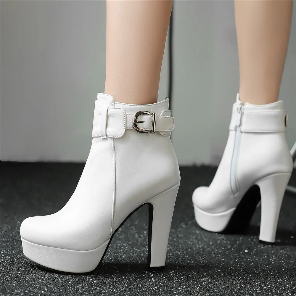 Women Shoes Fashion Short Boots Autumn Winter Sexy Platform Ankle Boots For Women Black Red Yellow White Lady Shoes Large 34-46