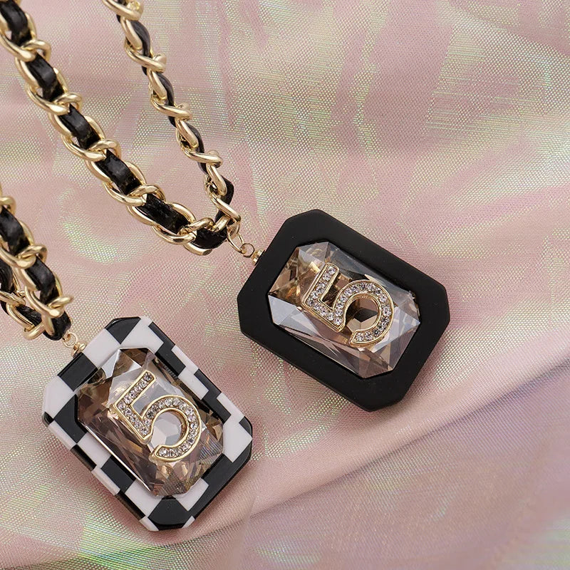 Long Necklace for Women number 5 Character Chain Sweater Chain Leather woven chain Luxury jewelry
