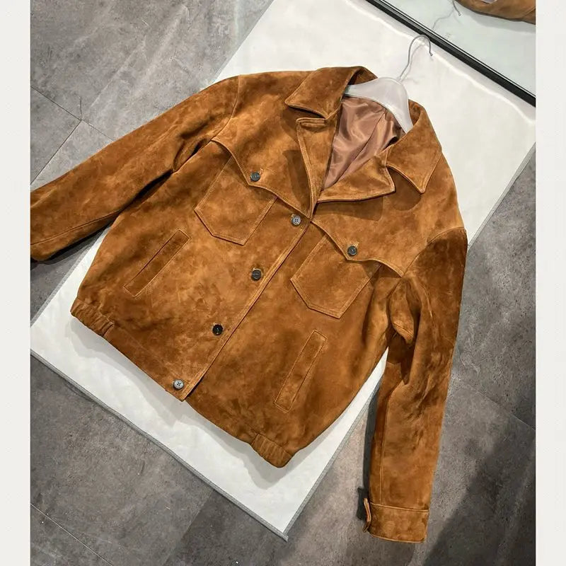 Natural Lambskin Leather Jacket for Women, 100% Genuine leather Sheepskin Leather Women Coat, Long Sleeves, H806