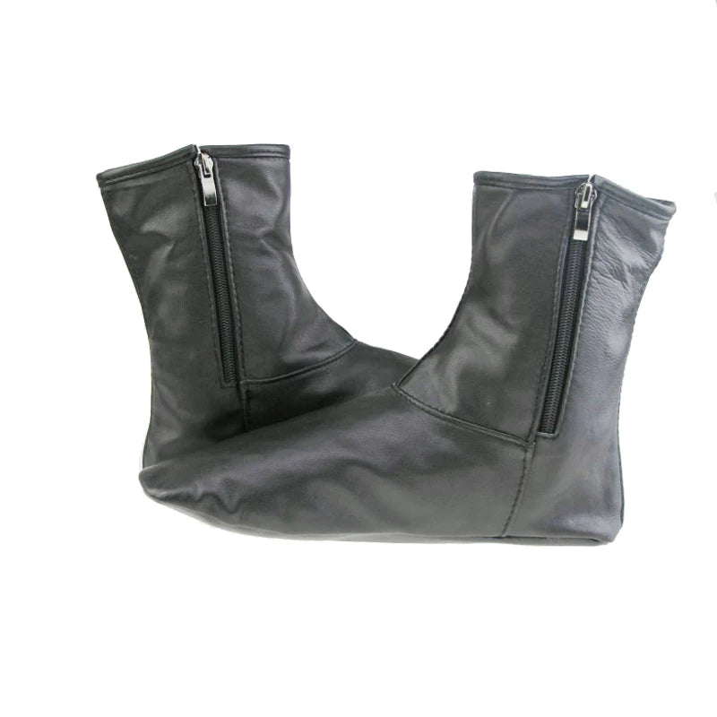 Men's Women's Unisex Real Halal Sheep Skin Leather Black Floor Socks Khuffs Hajj Umrah with Fleece Lined
