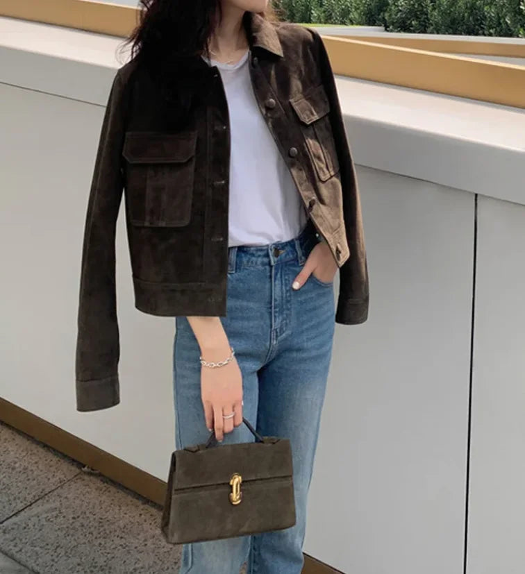 Casual Quality Leather Jacket For Women 2025 Spring Cashmere Suede Leather Coat Female Slimming Versatile Jaqueta Streetwear